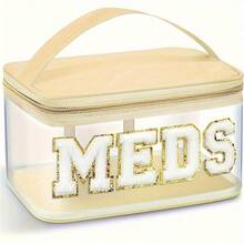 Fashion Suede Letter Patch MEDS Bag - Transparent Travel Pill Organizer With Handle, Waterproof Nylon Portable Medicine And Toiletries Storage For Patients And Nurses, Back To School - 玫紅色 - 查看 2