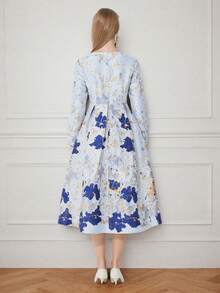 Luxurious Jacquard Elegant Long Sleeve Party Dress, Autumn/Winter