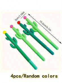 4 stylos-gel à prise douce, stylos créatifs en forme de cactus avec un haut en forme de fleur, articles de papeterie amusants pour l'école, le bureau et la maison - idées de petits cadeaux parfaits, fournitures scolaires, cadeaux pour enseignants, (couleurs aléatoires)
