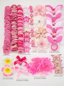 548pcs/Set Girls' Pink Fabric Bow Hair Clips, Elastic Hair Ties, Butterfly Hair Claws, Bangs Clips, Versatile Daily Use - Multicolor - View 5