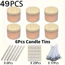 49pcs Rose Golden Metal Candle Jar Set With Tin Wood Grain Lids 4oz - Fashionable Portable DIY Candle Making And Storage Containers, Suitable For Easter, Thanksgiving, Christmas Gifts, Candle Making Supplies,Includes 6 Empty Candle Jars, 6 Candle Holders, 17 Candle Wicks And 20 Stickers - Rose Gold - View 7