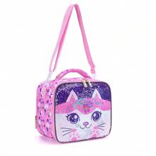 BLING BABIES Girls Lunch Bag, Cute Cartoon Cat Sequin Design, Suitable For Elementary Students, Children's Lunch Box, Kindergarten Lunch Handbag, Reusable Picnic Bag, Glow-In-The-Dark Function - Pink - Pink - View 10