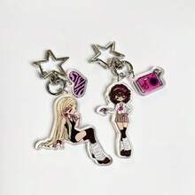 1 件原创豹纹心形吊饰，休闲时尚少女 Y2K 复古校园女孩可爱街头休闲派对亚克力钥匙扣、手机吊饰、学校纪念品礼物、包袋配饰，适合所有季节、公司活动、送给女朋友的礼物，带身份证夹的包袋挂绳，汽车配件包袋吊饰 - 彩色 - 查看 3