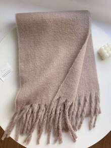 1 Stück Damen Herbst/Winter weißer einfarbiger vielseitiger College-Stil eleganter grober Bart dicker warmer Schal, geeignet für Kälteabwehr beim Einkaufen und Anziehen in der Herbst-/Wintersaison