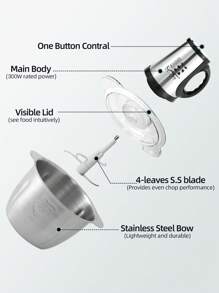 Picadora doméstica LAC actualizada de 3L de capacidad con bloqueo, tazón desmontable de acero inoxidable, 4 cuchillas, doble velocidad, para picar rápidamente carne, condimentos, ajo - Enchufe EU Tipo C(220-240V) - Ver 6