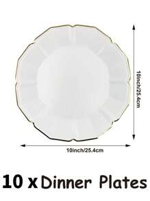 10Pcs/30Pcs-Pack White Paper Party Plates With Golden Foil Scalloped Edging For Birthday Wedding (9 Inches)