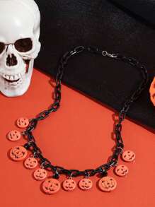1 件南瓜吊坠链项链、万圣节链项链、橙色南瓜头吊坠项链、