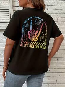 Talla Grande - Camiseta Casual de Talla Grande con Letras Impresas de Doble Cara - Negro - Ver 3