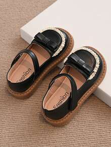 Zapatos planos casuales de primavera para niñas bebé con lazo, adorno de encaje y suela blanda