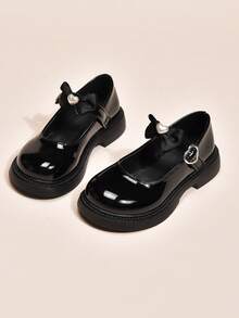 Zapatos de princesa con decoración de lazo y corazón para niñas, zapatos elegantes de estilo británico para la escuela/actuaciones, moda coreana - Negro - Ver 1