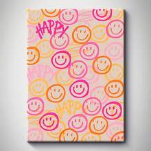 1pc 30*40cm(12*16inch) Framed Happy Smiling Cartoon Canvas Art Print Bright Orange And Pink Frame Wall Decor For Living Room, Bedroom, Office And Other Happy Home And Holiday Decorations, Wrapped Solid Wood Frame, High Quality Canvas Artwork, Funny Wall Art