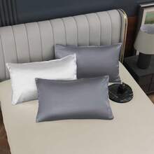 Summer : Silky Satin Pillowcases (1 Pair) – Ultra-Smooth, Breathable, 9 Elegant Hues For Skin & Hair Care - 灰色 - 查看 3