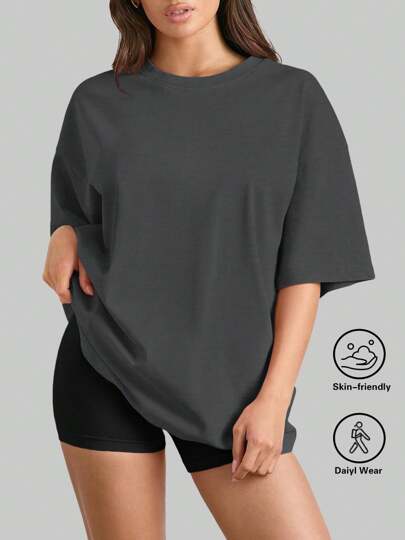 SUPEKYKO Plus Size Dam Kortärmad T-shirt - Lös passform Träningstopp, Lämplig För Fitness, Yoga Och Vardagskläder | Hela Säsong