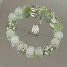 Freesia And Lemon Floral Bracelet, Super Fairy And Skin-Whitening Green Floral Beaded Bracelet, Best Friend And Student Jewelry - 薄荷綠 - 查看 4