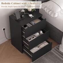 Bedside Table, Bedroom Nightstand, 3 Drawers, Wood, Suitable For Living Room And Bedroom, Modern, 45 X 38 X 66 Cm - 黑色 - 查看 4