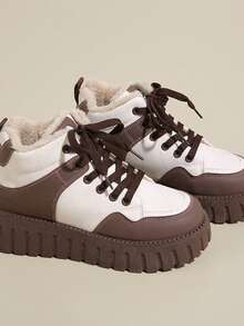 女士厚底保暖内衬休闲雪地靴，适合冬季 - 棕色 - 查看 5