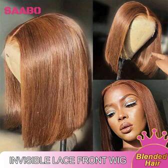 13x4 13x6 #4 巧克力棕色蕾丝前波波头假发，真人混发，200 密度高清透明蕾丝波波头假发，适合女士，14 英寸短直波波头蕾丝前假发，4x4 5x5 无胶预拔婴儿直发，8-14 英寸波波头混发假发，自然色