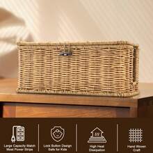 Handmade Cable Management Box - Elegant And Practical Cable Organizer With 2 Open Compartments For Home And Office, TV Cables, Computer Routers, USB Hubs, And Power Supplies. Rattan Cable Hiding Box (Wood) - Yellow - View 6