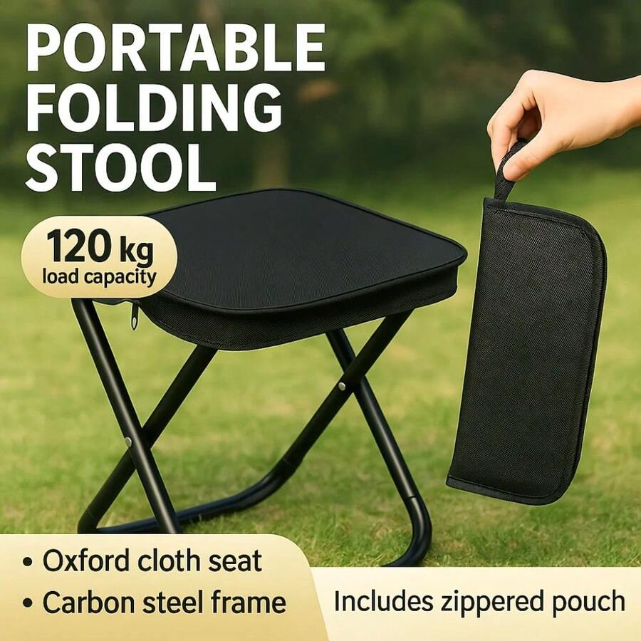 Camping Stool Collapsible Stool With Storage Bag Portable Chairs For Adults Lightweight Camping Foot Rest Loads Up To 330lb For Travel Fishing Picnic - màu đen - Xem 1
