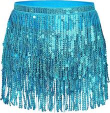 Halloween  Halloween Essentials  Party Limited Edition  Women's Belly Dance Scarf Skirt Sparkly Tassel Disco Outfits Sequin Wrap Rave Costumes Fringe Skirt - Hồ Xanh - Xem 1