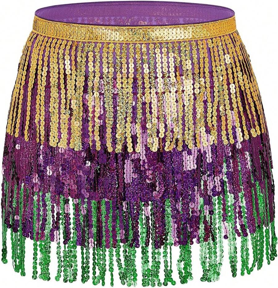 Halloween Halloween Essentials Party Limited Edition Women's Belly Dance Scarf Skirt Sparkly Tassel Disco Outfits Sequin Wrap Rave Costumes Fringe Skirt - 狂歡節 - 查看 1