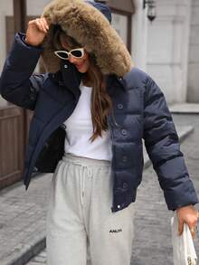 Winterjacke für Damen mit Kapuze, Fellkragen, Reißverschluss, Wattierung und Verdickung, warme Oberbekleidung