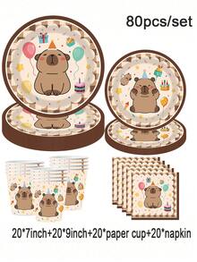80/62/42 Pcs Tableware Set, Water Vole Themed Party Supplies, Disposable Party Dinnerware Set Including 7" & 9" Napkins, Cups, Banner, Tablecloth, Suitable For 10/20 People, Pink Theme Party, Club, Birthday Decor, Event Decor, Restaurant Decor, Water Vole, Kitchen, Surprise Party. Mystery Gift. - Multicolor - View 10
