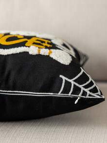 1pc Halloween Ghost& Witch& Spider& Pumpkin Exquisite Embroidery Cushion Pillowcase, Decorated For Multiple Room Types And Sizes, Machine Washable, Zipper Closure, No Pillow Core Home Decor Halloween Decor Room Decor Pillow Case Pillow Cases Cushion Cover Cushion Covers