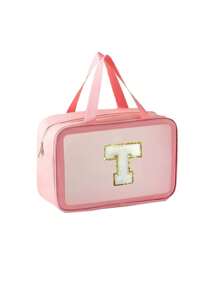 Transparent PVC Toiletry Bag Letters Makeup Bag Waterproof Travel Toiletry Bag Letter Zipper Waterproof Makeup Storage Bag Cosmetic Organizer Bag Organizing & Storage Portable Cosmetic Travel Bag Latter Print Travel Essentials For Holiday Vacation Bag For School Cruise Essentials Toiletry Bag For Women Wash Bag For Travel For Bathroom Large Capacity For Men For Women