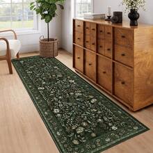 Botanical Printed Area Rug Vintage Floral Rug Washable Area Rug Stain Resistant Non-Slip Foldable Interior Decorative Rug For Bedroom Farmhouse Apartment Dining Room Laundry Room - Xanh đậm - Xem 8