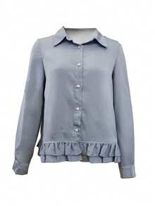 Women's Long Sleeve Ruffle Trim Unique French Style Elegant Blouse