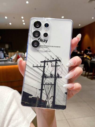 1pc Wire Letter & House Pattern Phone Case, Precise Cutout Lens Protection Compatible With Samsung, Nothing, Pixel, INFINIX, Xiaomi Redmi Protective Cover