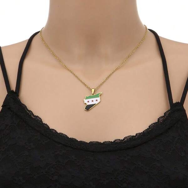 Fashion Stainless Steel Map Flag Pendant Necklace, Fashion Map