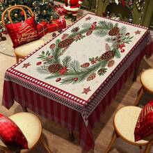 1pc Rectangular Tablecloth, Classic Red & Green Christmas Theme With Pine Branch & Berry Print, Suitable For Daily Family Gatherings, Living Room & Dining Room, Christmas Events, Durable Polyester Tablecloth, Stain Resistant