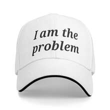 "I Am The Problem" Funny Trucker Hat For Men & Women - White Baseball Cap With Bold Black Text, Structured Non-Stretch Fabric, Casual Humorous Statement Accessory - White - View 2