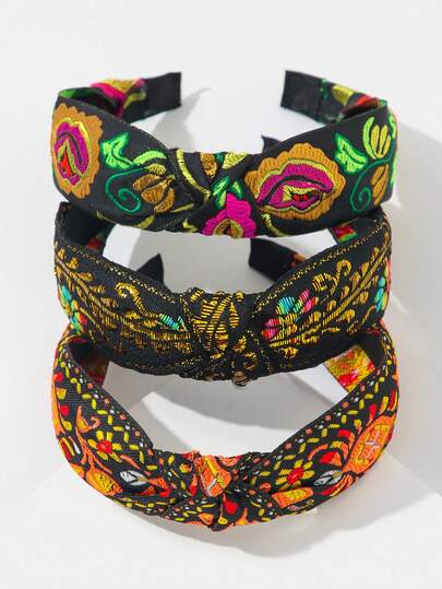 3 piezas Diadema bordada vintage anudada, aro para el cabello, diadema para mujeres, accesorios para el cabello, accesorios para la cabeza