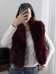 Chaleco/Chaqueta de mujer de moda de invierno con falso pelo de angora rojo