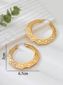 1 Pair Exaggerated Hiphop Boho Style Metal Rhombus Decor Round Earrings, Suitable For Women Daily Wear, Diameter 2.52in