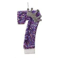 1pc Sparkling Birthday Number Candle, 3D Design Cake Birthday Party Wedding Anniversary Celebration Supplies, Purple Crown Theme Birthday Decoration, Happy Birthday Party Supplies, Number 0 1 2 3 4 5 6 7 8 9