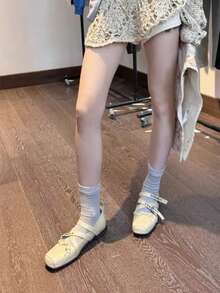 Giày Mary Jane đế bệt mũi tròn cổ điển màu đỏ mới mùa xuân 2025, giày da đế bằng thường ngày cho nữ - Màu be - Xem 3