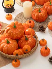 MEHELANY 12/4/2个橙色人造南瓜，大号和小号户外橙色泡沫塑料仿真南瓜适用于家居餐桌装饰万圣节、丰收节、农场主题派对、秋季婚礼装饰用品、摄影道具、房间、厨房、壁炉、乔迁节日礼物 - 橘色 - 查看 5