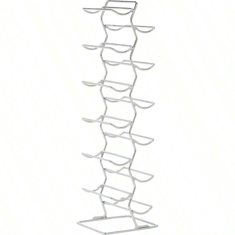 Basics Large Modern Style Wine Rack For 12 Bottles, Chrome And Silver
