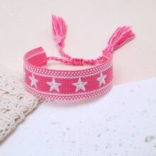 1 pieza Brazalete trenzado con decoración de estrella hecho a mano, diseño de bordado creativo, adecuado para fiestas, playa, viajes, regalo para amigos, familia, compañeros de clase - Rosa - Ver 2