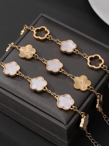 3pcs Classic Fashion Versatile Multicolor Lucky Clover Women Bracelet Set, Can Be Freely Matched (No Gift Box) - White - View 2
