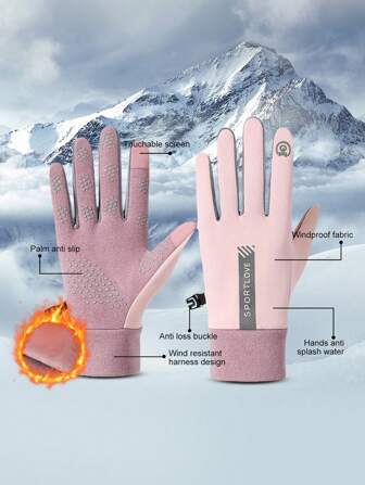 1 Pair Of Winter Pink Waterproof, Windproof, Anti Slip Touch Screen Protector Warm Gloves, Suitable For Outdoor Cycling, Driving, Skiing Autumn Accessories