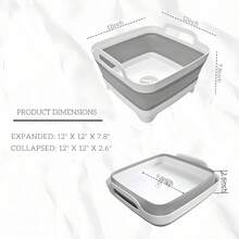 Collapsible Wash Basin 9L, Foldable Dish Tub With Drain Plug, Portable Collapsible Dish Basin, Camping Sink For Washing Dishes, Laundry & Kitchen Use,Gray
