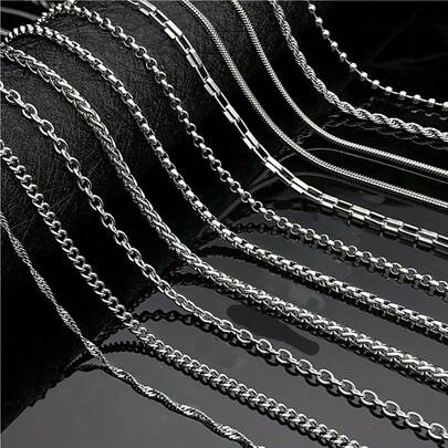 11 Pieces/Set Men's Fashion Minimalist Stainless Steel Snake Chain Multi-Model Necklace Set Sweat-Proof Sports Daily Wear Suitable For Friends Gifts Holiday Beach Jewelry