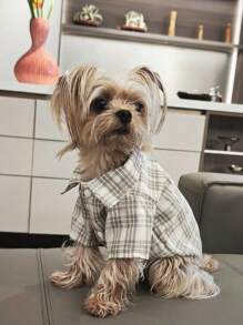 Spring Summer Pet Dog & Cat Plaid Shirt Clothes, Fashionable Cute Outfit For Medium & Small Dogs