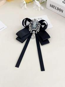 1 chiếc nơ thắt hình thánh giá kẻ caro lấp lánh thanh lịch dành cho nữ, thích hợp cho tiệc tùng, biểu diễn sân khấu, tiếp khách, tụ họp, polyester dùng để trang trí trang phục Giáng sinh - màu đen - Xem 3