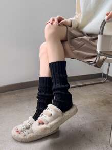1双椒盐卷饼造型保暖过膝腿套，简约针织抓绒腿套，适合秋冬季户外穿着，中筒袜